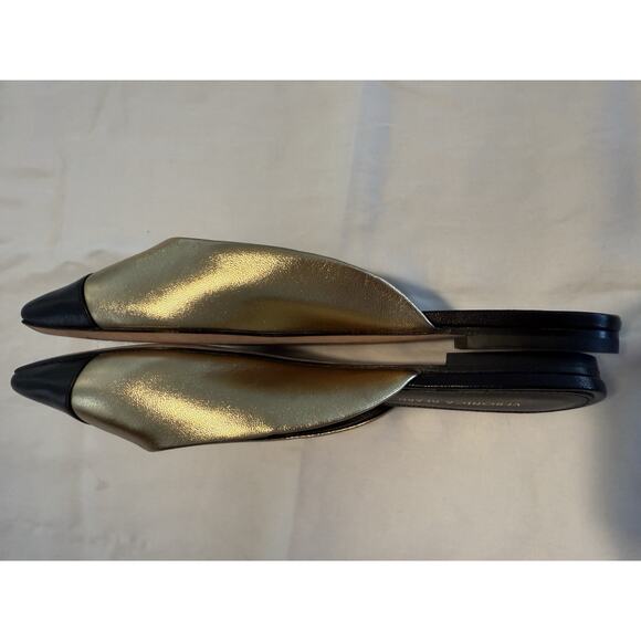 NEW Veronica Beard Carlotta Leather Cap-Toe Gold & Black Flats Sz US-6 - Picture 7 of 12